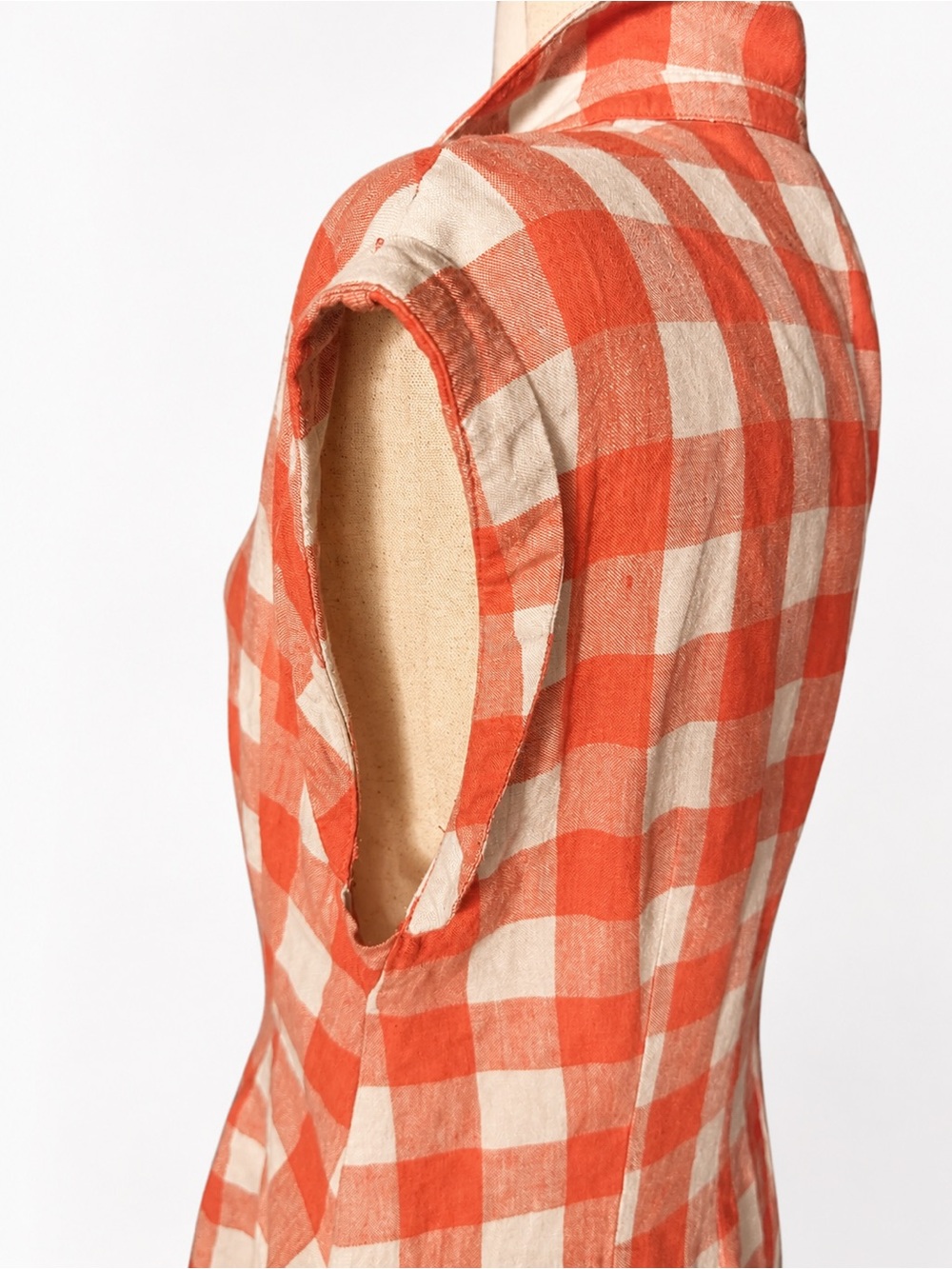 Boden checked orange and cream sleeveless midi dress, 10P - Picture 3 of 7